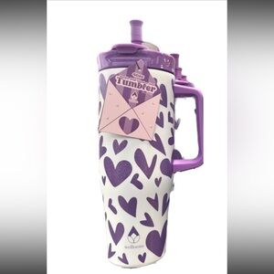 Purple Glitter Heart 40oz Double Wall Stainless Steel Tumbler NWT